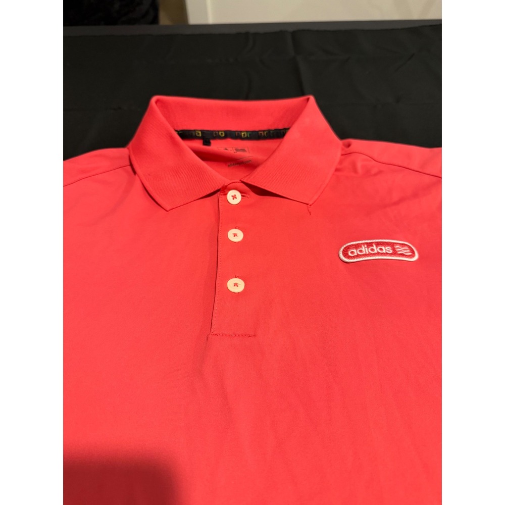 Adidas Golf Polo Shirt Mens Medium Coral Red Short Sleeve Retro Patch Logo